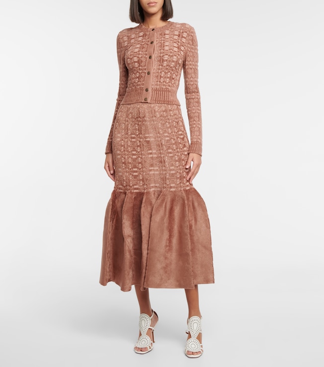 Alaïa Lace-trimmed velvet midi skirt