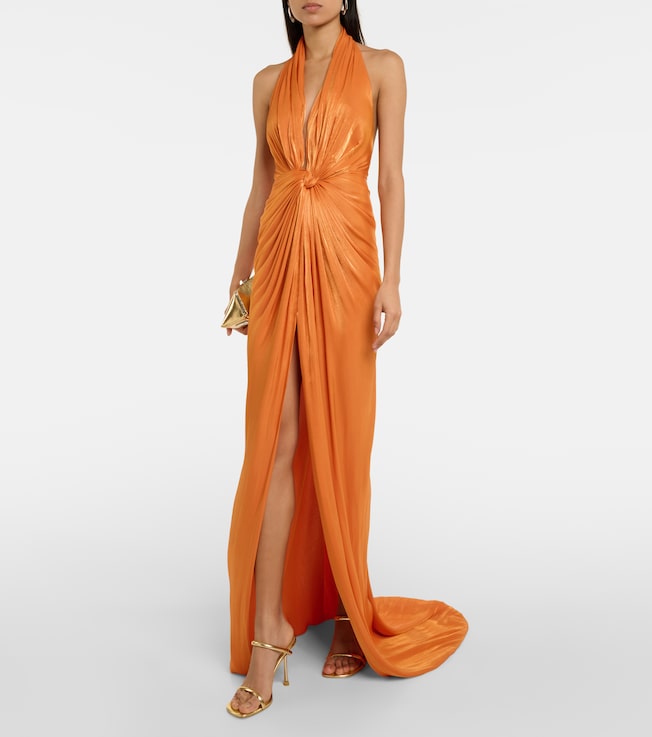 Costarellos Colette gathered halterneck silk gown