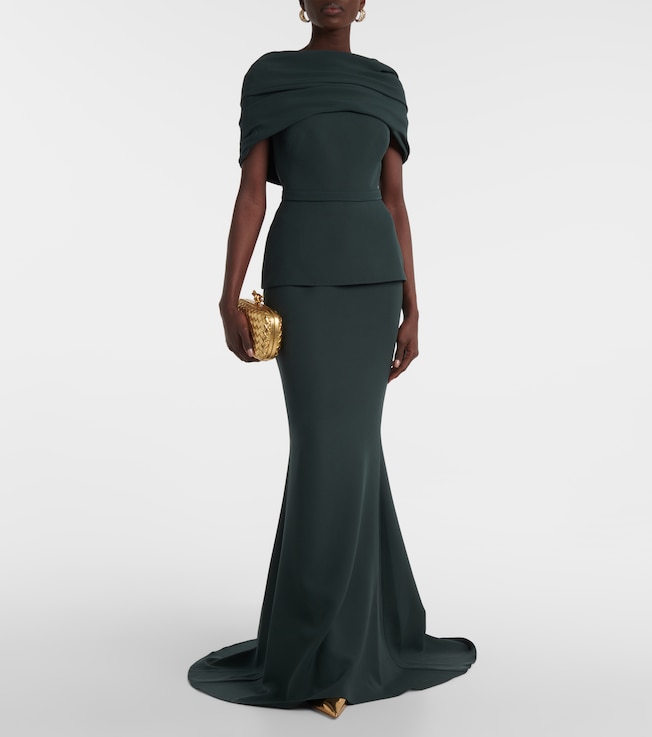 Safiyaa Pleated caped crêpe gown