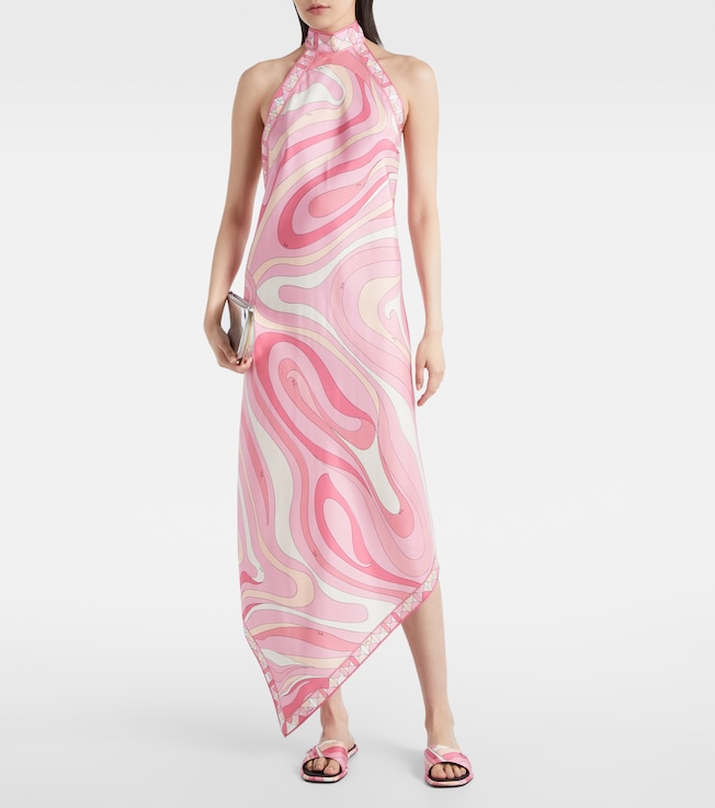 Pucci Marmo asymmetric silk maxi dress