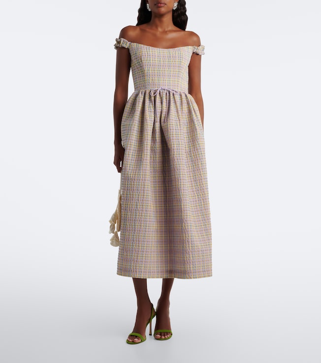 Markarian Ginger off-shoulder seersucker bustier dress