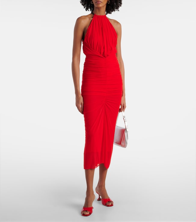Mugler Ruched halterneck midi dress