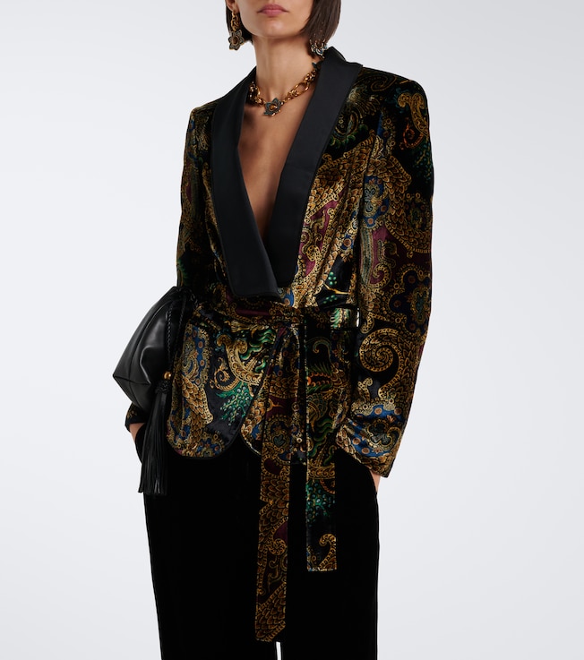 Etro Etro Belted paisley satin-trimmed velvet blazer