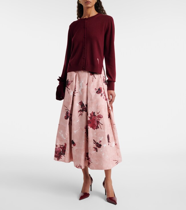 Erdem Floral pleated cotton poplin midi skirt