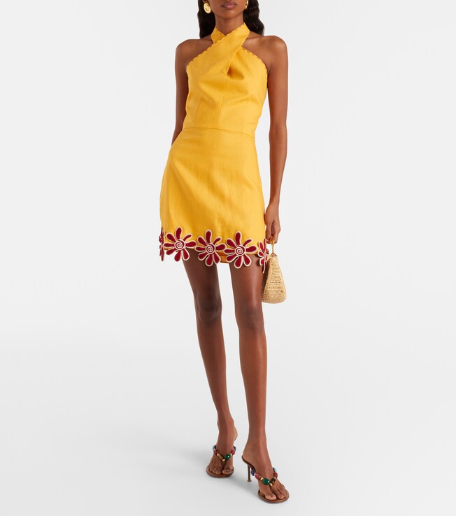 Cala de la Cruz Veneta floral-appliqué linen minidress
