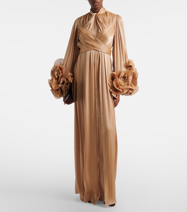 Costarellos Ruffled Lurex georgette gown