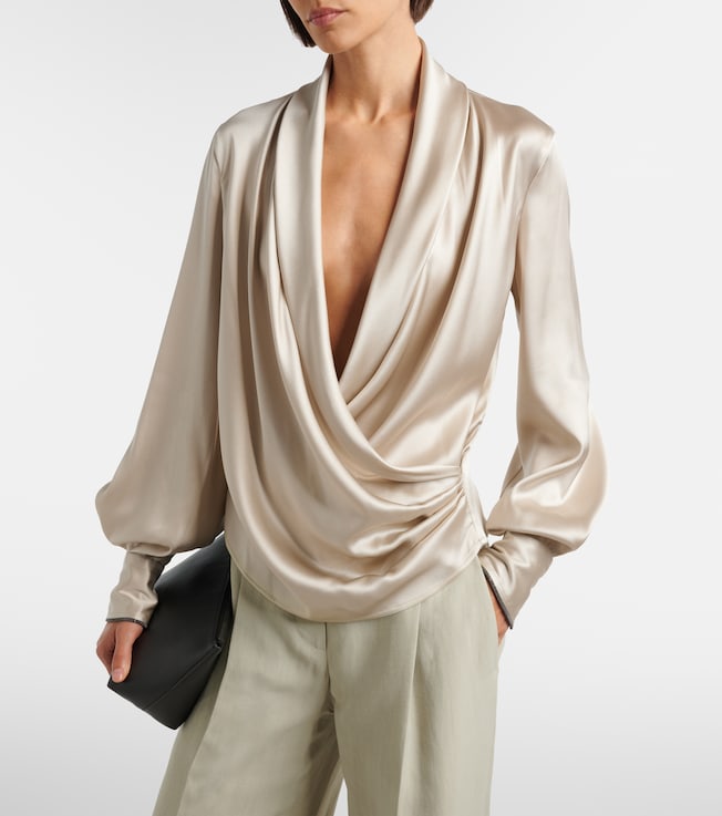 Brunello Cucinelli Draped silk-blend satin blouse