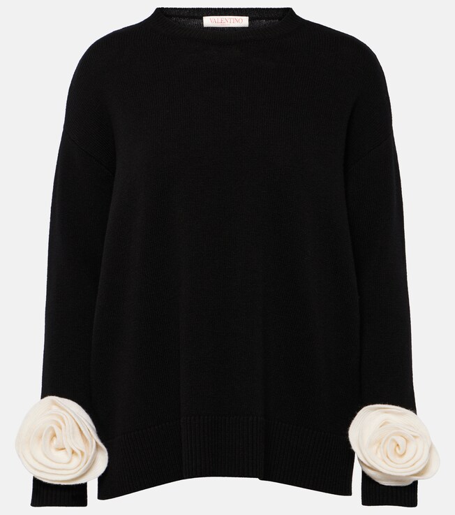 Floral-appliqué virgin wool sweater | Valentino