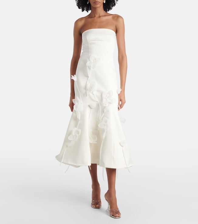 Rotate Bridal floral-appliqué midi dress