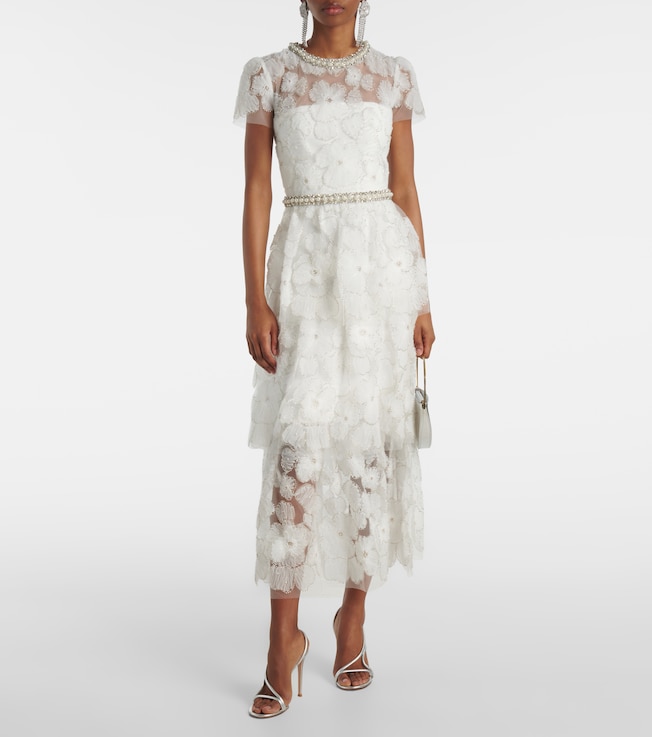 self-portrait Bridal beaded tulle midi dress