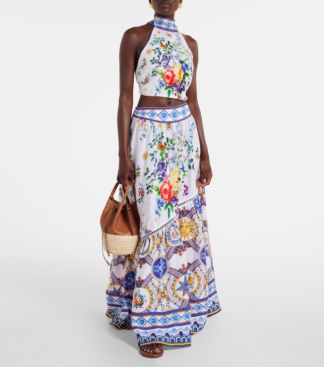 Camilla Embellished halterneck linen top