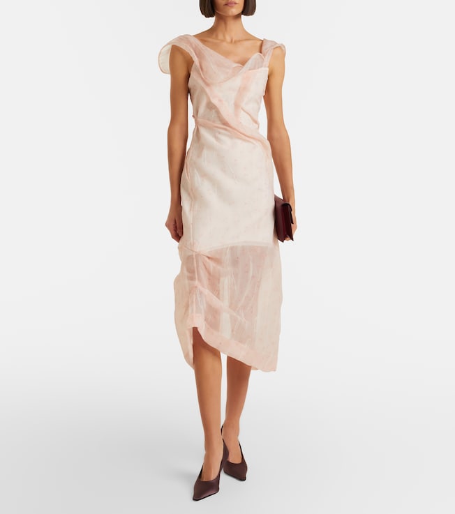 Victoria Beckham Asymmetric ruched organza midi dress