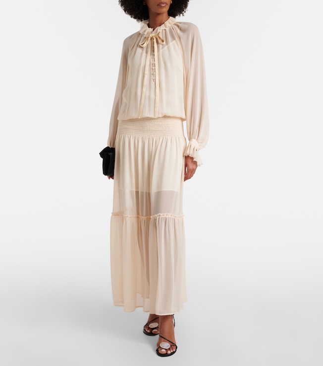 Xu Zhi Shirred tie-neck maxi dress