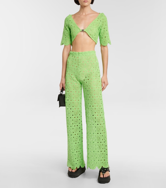 Rotate Nola crochet cotton-blend flared pants