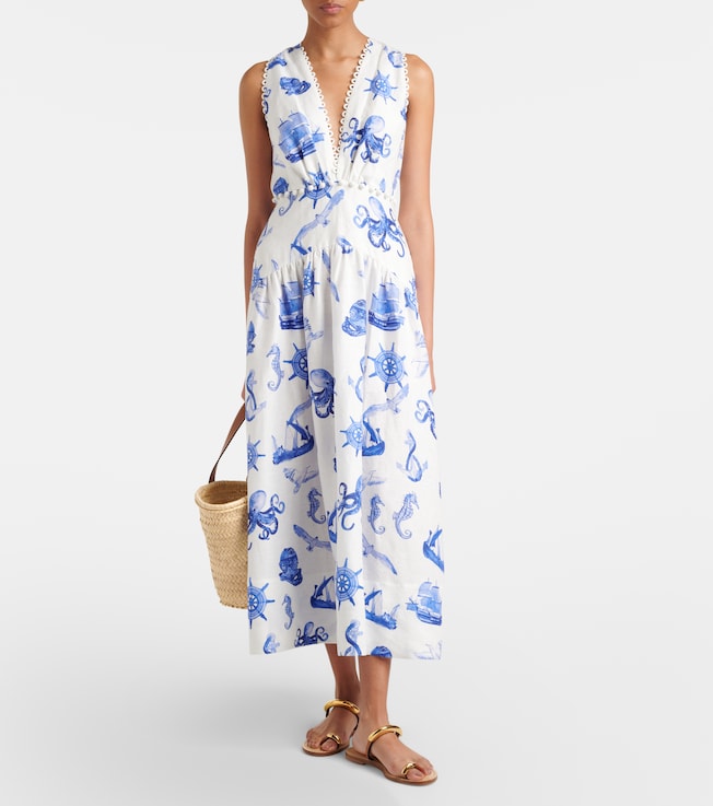 FARM Rio Printed linen midi dress