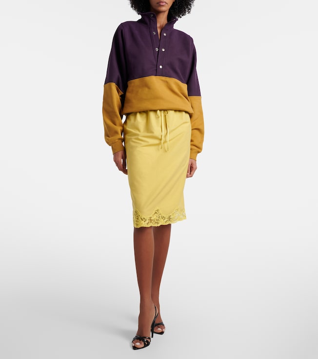 Saint Laurent Lace-trimmed cotton and silk midi skirt