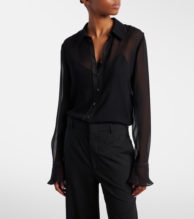 Gucci Lace-trimmed silk georgette shirt