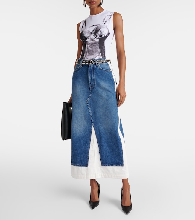Jean Paul Gaultier Denim and cotton maxi skirt