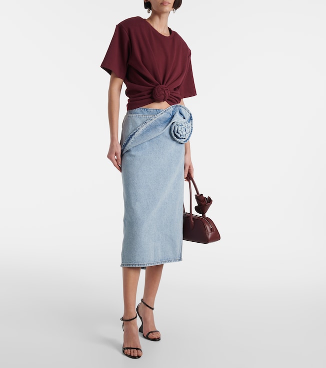 Magda Butrym Floral-appliqué denim pencil skirt