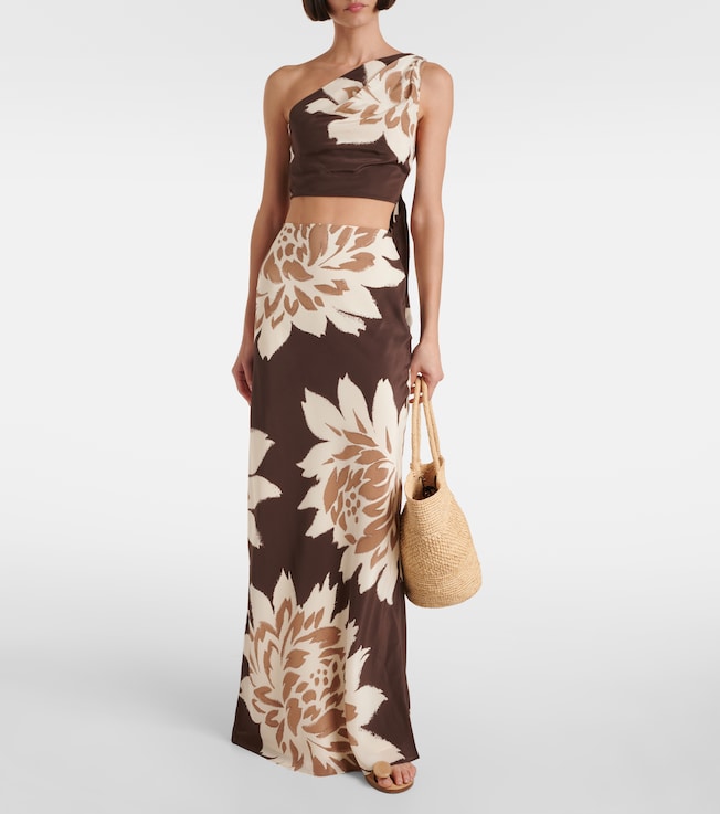 SIR. Floral one-shoulder silk satin top
