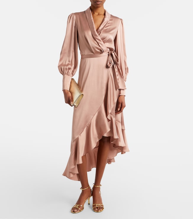 Zimmermann Ruffled silk satin wrap dress