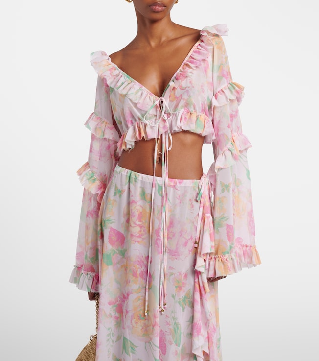 Bananhot Anita floral ruffled off-shoulder crop top