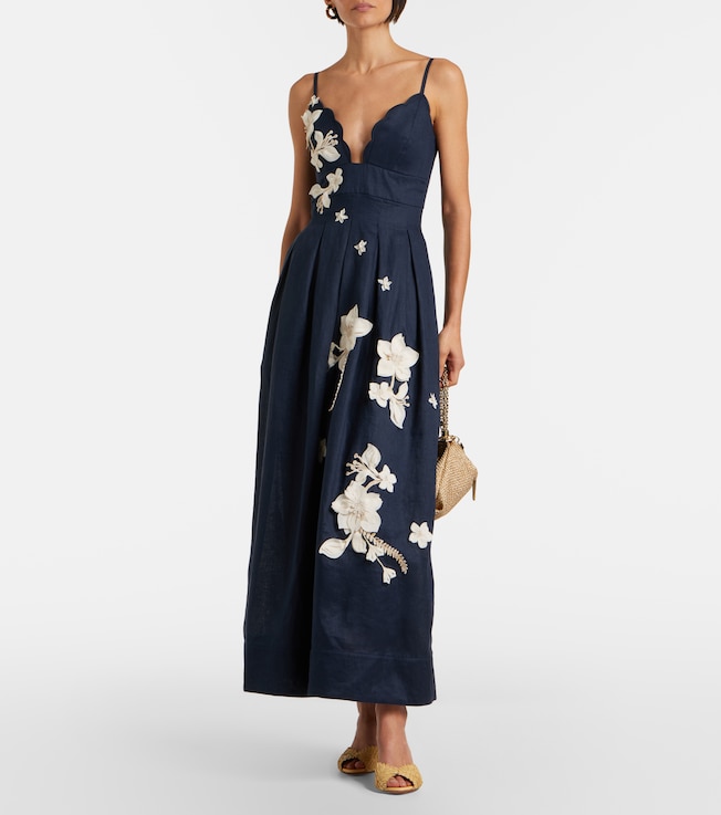 Agua by Agua Bendita Sula floral-appliqué linen maxi dress