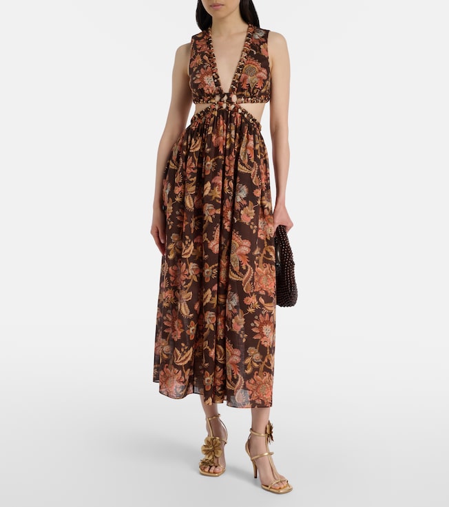 Aster cutout floral cotton midi dress