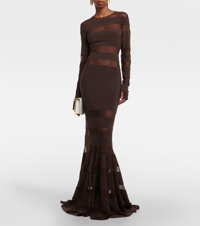 Norma Kamali Mesh-panelled gown