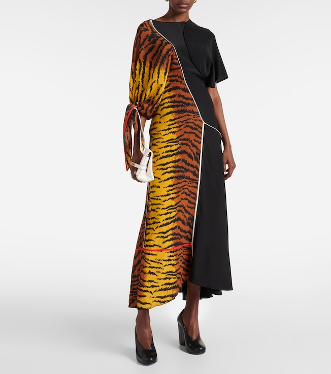 Victoria Beckham Asymmetric animal-print silk maxi dress