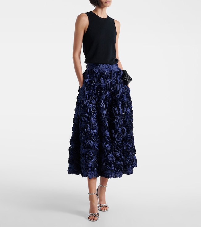 Rotate Floral-appliqué midi skirt