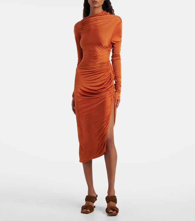 Rick Owens Svita ruched satin jersey midi dress
