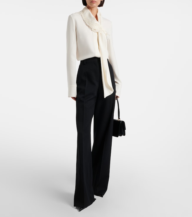 Oscar de la Renta Lace-trimmed silk-blend georgette blouse