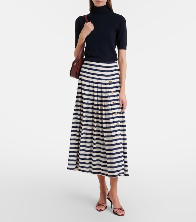 RIXO Lea striped midi skirt