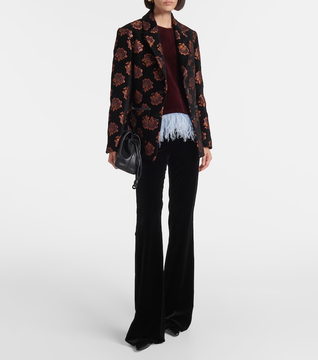La DoubleJ La Scala feather-trimmed cotton velvet top