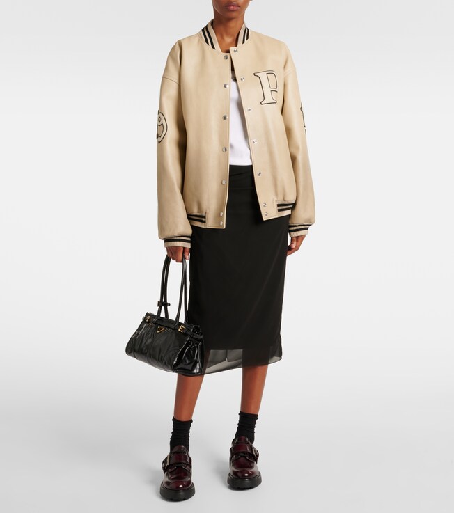Prada Patch-appliqué padded leather varsity jacket