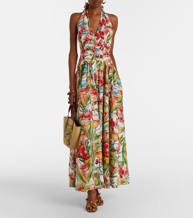 FARM Rio Floral halterneck linen-blend maxi dress