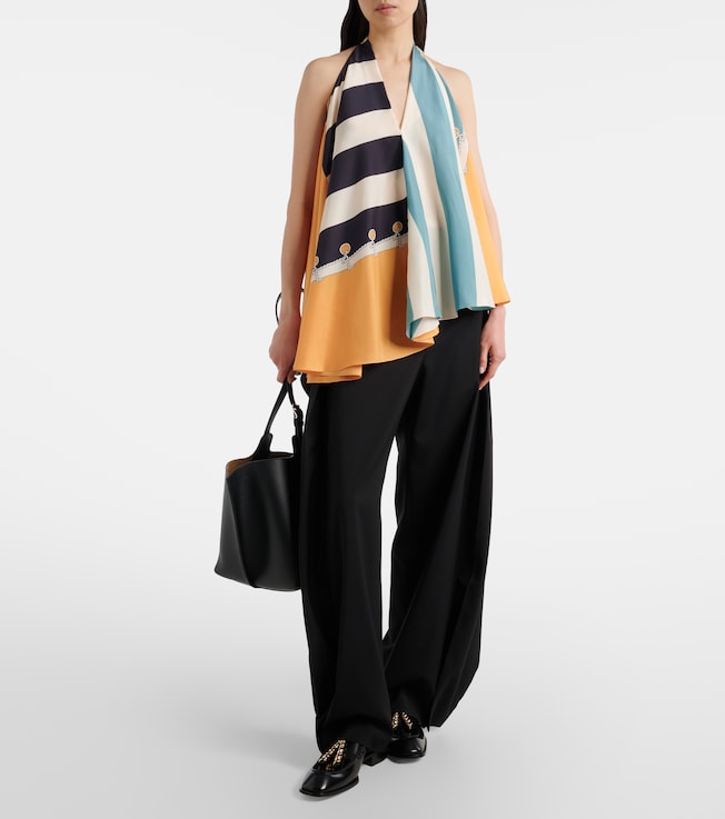 Loewe Printed asymmetric halterneck silk top