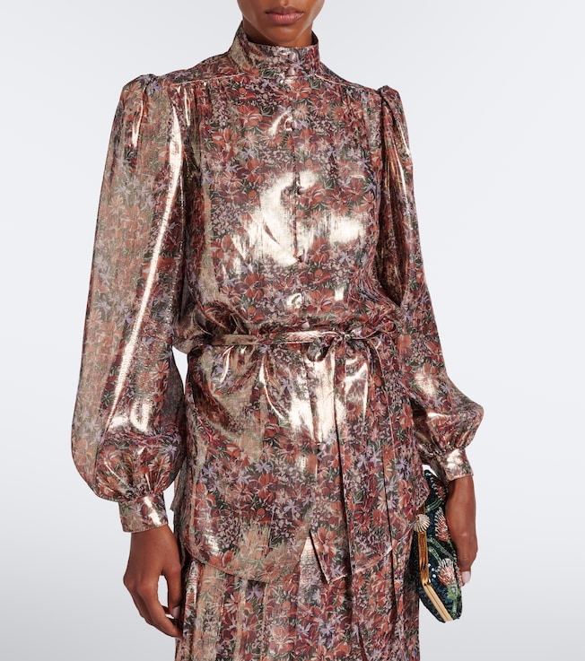 Valentino Floral silk-blend lamé blouse