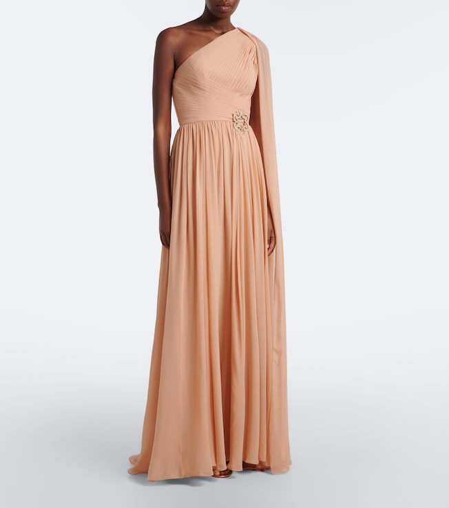 Elie Saab Embellished plissé one-shoulder silk gown