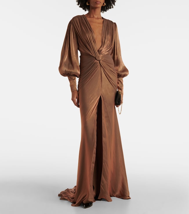 Costarellos Adelia gathered lamé georgette gown