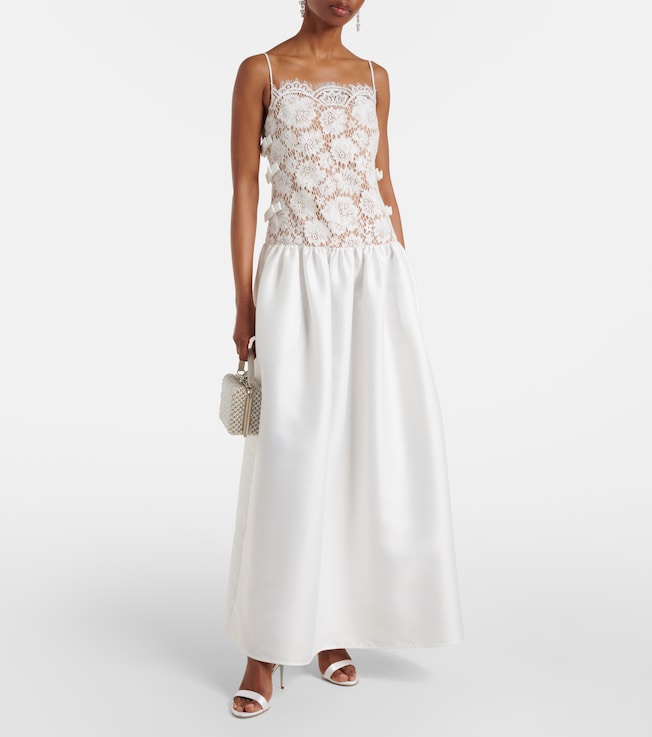 self-portrait Bow-detail lace and satin maxi dress