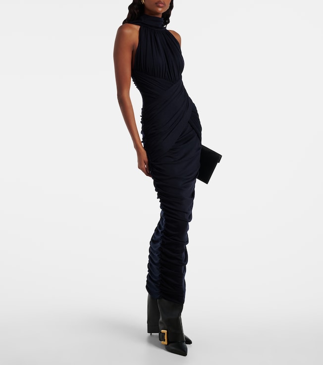 Balmain Ruched wool jersey midi dress