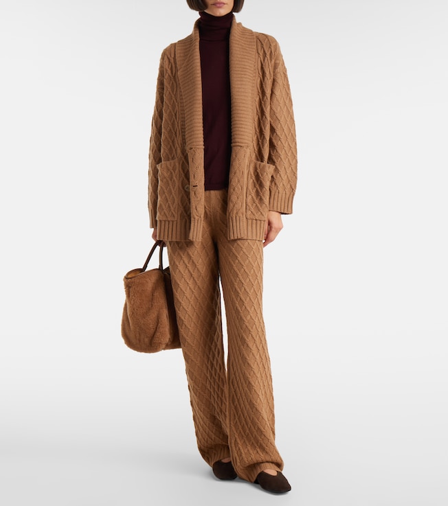 Max Mara Mirca waffle-knit camel hair cardigan
