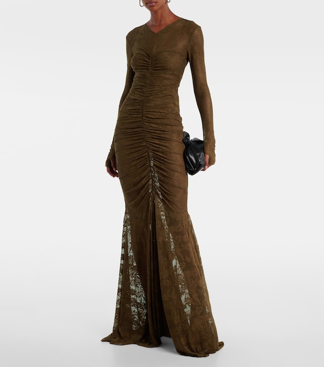 Norma Kamali Ruched lace gown