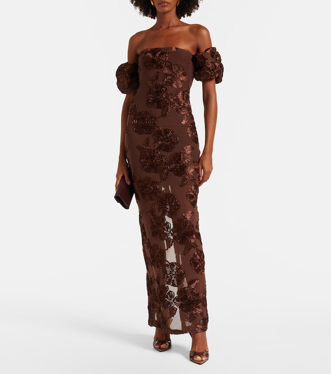 Rotate Tasha embroidered off-shoulder maxi dress