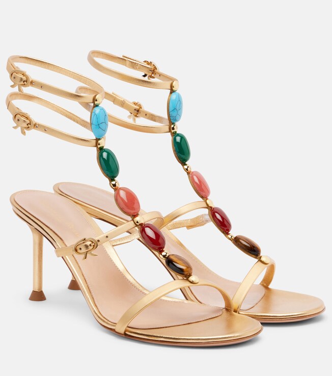 GIANVITO ROSSI Embellished metallic leather sandals