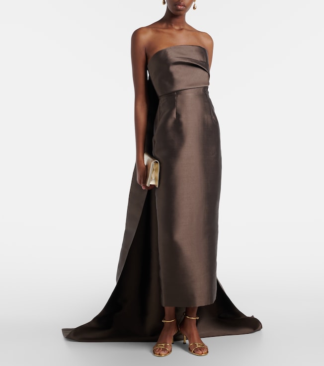 Solace London Kiki draped strapless satin cocktail dress