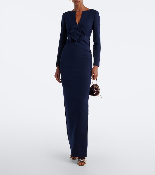 Roland Mouret Floral-appliqué crêpe gown