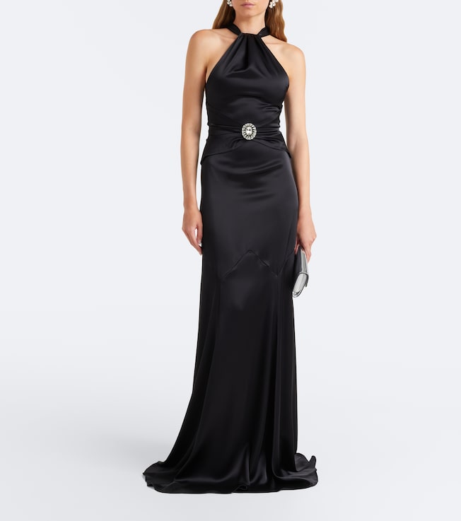 David Koma Embellished halterneck satin gown